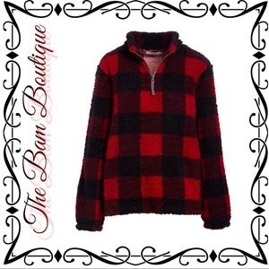 Plus Size Red & Black Buffalo Check Plush Pullover